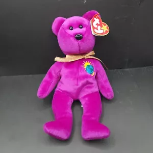 Ty 1999 Beanie Baby Millennium der Bär lila Stofftier Spielzeug 9 Zoll mit Ty-Etikett - Bild 1 von 6
