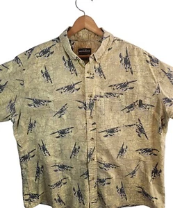 Woolrich Yellow Air Plane Hawaiian Fishing Shirt Size XL Short Sleeve - Picture 1 of 7