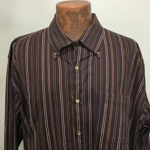 Camisa Born 2XL Marrón Rayas Manga Larga Algodón Abotonada - Imagen 1 de 4