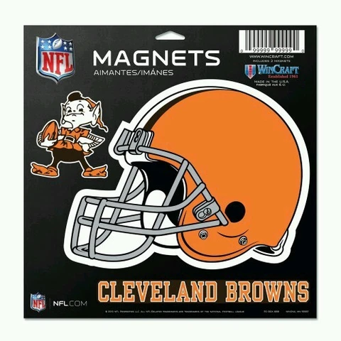 CLEVELAND BROWNS 3 PACK OF DIE-CUT VINYL MAGNETS 11"X11" SHEET BROWNIE ELF Cover