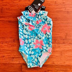 Bonds Baby Girl Blue Floral Strap One Piece Frill Swim Swimsuit Size 0 BNWT