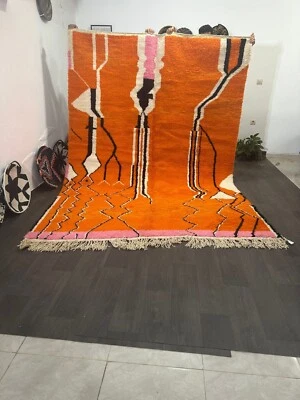 Alfombra naranja marroquí, alfombra de lana marroquí abstracta moderna, alfombra marroquí naranja Foto 1 de 4