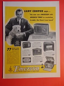 1941 EMERSON RADIOS unterstützt von Schauspieler Gary Cooper Foto Kunstdruck Anzeige - Bild 1 von 1