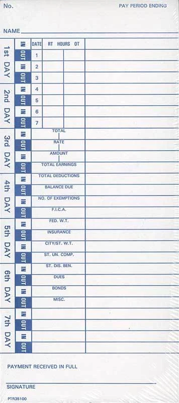 COMPUMATIC (1000) 35100-10 Time Cards for Pyramid 3500 / 3600ss / 3700 / 3000HD (35100-10M)