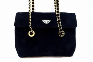 PRADA Prada Suede Double Chain Shoulder Bag Gold Metal Fittings Vintage Store - Picture 1 of 9
