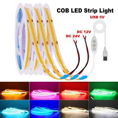 COB LED Streifen 480LED/M Lichtband Stripe Lichterkette Selbstklebend 12V 24V 5V - Bild 1 von 4