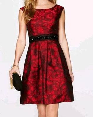 Eliza J Cocktail Dress Woman Plus 22 Red Floral Embellished Waist Midi Party Nwt - Image 1 of 4