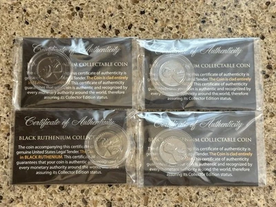 Lot of (4) 1943 BLACK RUTHENIUM Plated Steel WWII WW2 Wheat Pennies *COA, Case* - Image 1 of 4