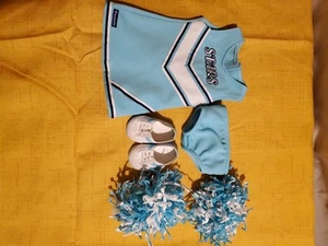 ❤️ American Girl Doll Cheer Leader Outfit Blue Stars Dress Shoes Pompoms - Picture 1 of 7