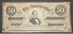 1864 KONFÖDERIERTE STAATEN VON AMERIKA SCHEIN $ 50,00 DOLLAR 4 SERIE - Bild 1 von 2