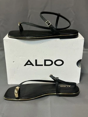 Nuevas sandalias planas ALDO Jomalina con tiras negras/doradas 84971 para mujer EE. UU. 7,5 / UE 38 Foto 1 de 4