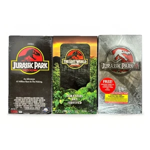Jurassic Park Trilogy VHS Lot, 1 2 3- Lost World Video Tapes 1990’s Vintage - Picture 1 of 7