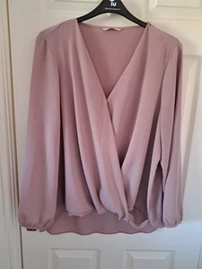 George Nude Dusky Pink Blouse Top size 24 Long Sleeves Crossover Draped V Neck - Picture 1 of 7