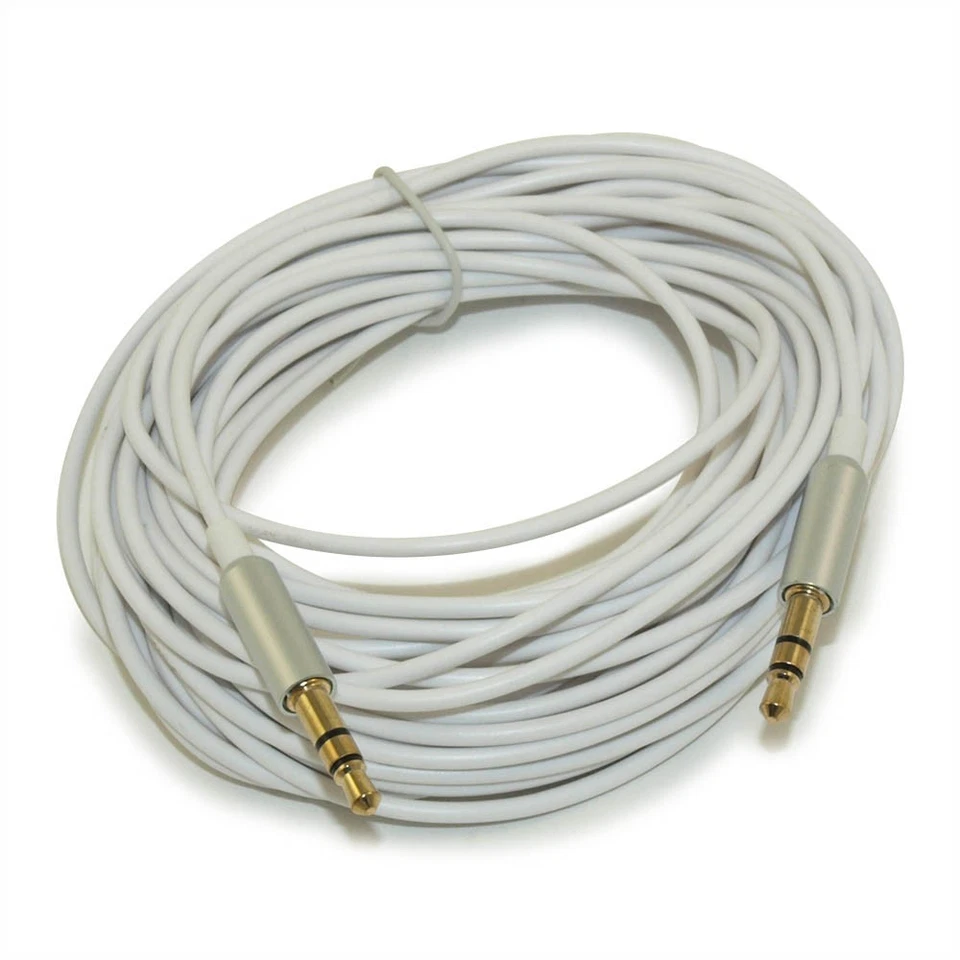 25ft EXTRA SLIM 3.5mm Mini-Stereo TRS Male to Male Gold Plated Cable  Whit - Image 1 of 3