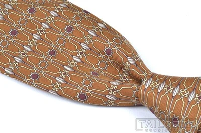 SULKA Russet Brown Orane Geometric 100% Silk Mens Luxury Tie - 3.50" - Image 1 of 4