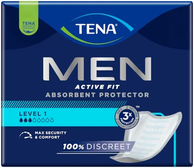 144 x TENA Men Level 1 Active Fit Absorbent Protector Pads For Men 6 x Pks 24