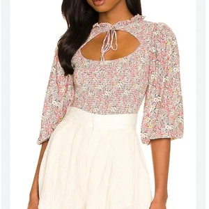 NATION LTD Damen gesmoktes Blumendruck Puffärmel Ausschnitt Top Größe S Boho - Bild 1 von 9