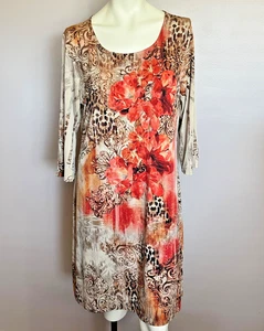 Abito donna senza marchio marrone/corallo stampa animalier floreale taglia 1X - Foto 1 di 4