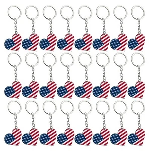 24 Pack American Flag Keychain, 4th of July Party Favors, Heart Keychain - Picture 1 of 5