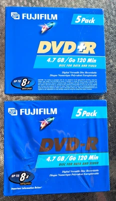 2 PACK Fujifilm DVD-R 5 Pack 4.7 GB 120 Min 1x-16x DVD RECORDING/DVD-R (NEW) - Image 1 of 4