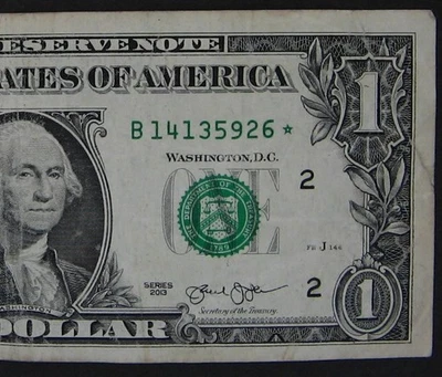 2013 $1 (ONE DOLLAR) - STAR NOTE - "B" - Image 1 of 3