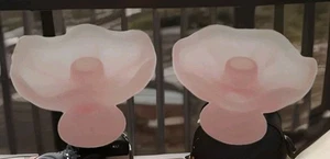 Vintage Viking Glass Pink Satin Set of 2 Six Petal Lotus Candle Holders Handmade - Picture 1 of 8