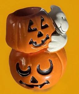 Pumpkin Ghost Ceramic Figurine Candle Luminary Vase Halloween Decor 3" - Picture 1 of 19