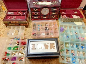 Costume Jewelry LOT Plus 4 Jewelry Boxes - Picture 1 of 14