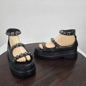 Pazzle Gladiator Studded Platform Sandals Women 7 Black Zip Heel Faux Leather - Picture 1 of 18