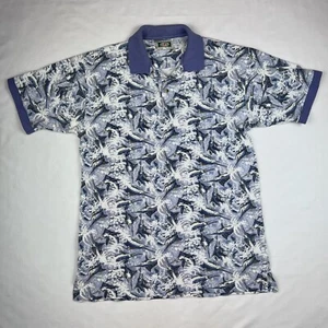 Vintage Global GPS Tracking Large Blue Swordfish Print Polo Collar Shirt - Picture 1 of 9