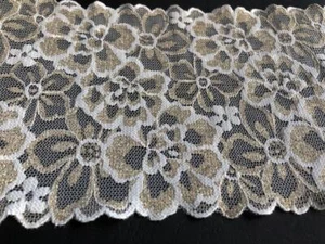 10/1 metro fiori nylon pizzo elastico bordura larga 18,3 cm crema oro - Foto 1 di 3