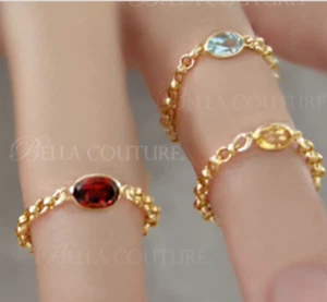 $395NEW 14K YELLOW GOLD NATURAL AAA CITRINE OVAL 6MM FACETED ART DECO CHAIN RING - Picture 1 of 24