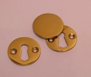 Wickes ESCUTCHEON Solid Brass 35mm KEYHOLE COVER Plate Open/Closed Front+Back - Picture 1 of 2