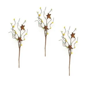 Pip Berry Picks Set/3 Yellow Green Blue with Rusty Stars Primitive Floral Decor - Picture 1 of 4