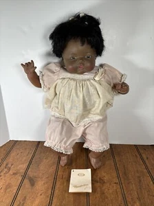 Thumbelina IDEAL Vtg Doll Black Baby Doll TT-21 Rooted Hair Cloth Body 80s RARE - Picture 1 of 16