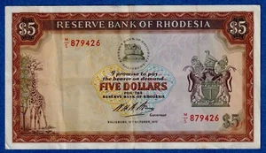 Rhodesia $5 (1972)  P-32a (16th OCT 1972), Circulated Banknote M/5 879426 - Picture 1 of 3