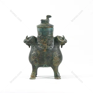 9.8" China Shang Dynasty,Double-ram-shaped bronze wine vessel[Double-ram Zun] - Picture 1 of 7