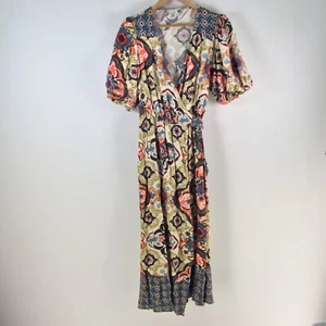 Next wrap dress womens 14 multicolour floral maxi short sleeve 113061 - Picture 1 of 9