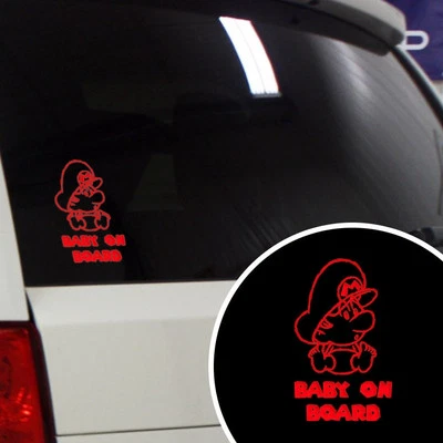 Multiple Color Super Baby Mario Funny Baby on Board Car Vinyl Decal Sticker - Image 1 of 3