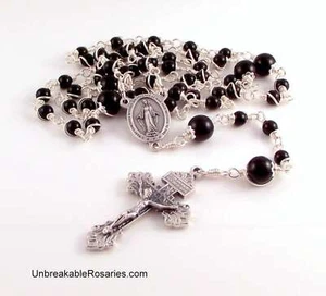 Unbreakable Rosary Miraculous Medal Virgin Mary Rosary Beads in Black Onyx - Picture 1 of 5