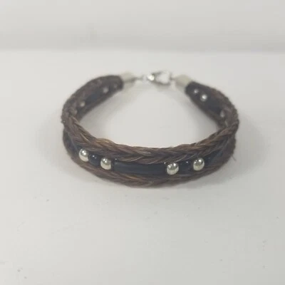 Pulsera Cordón Trenzado Tono Plata Negro Marrón Foto 1 de 4