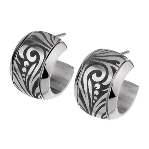Ernstes Design Ohrringe Halbcreolen E506 Edelstahl graviert Muster Stecker 10 mm - Bild 1 von 3