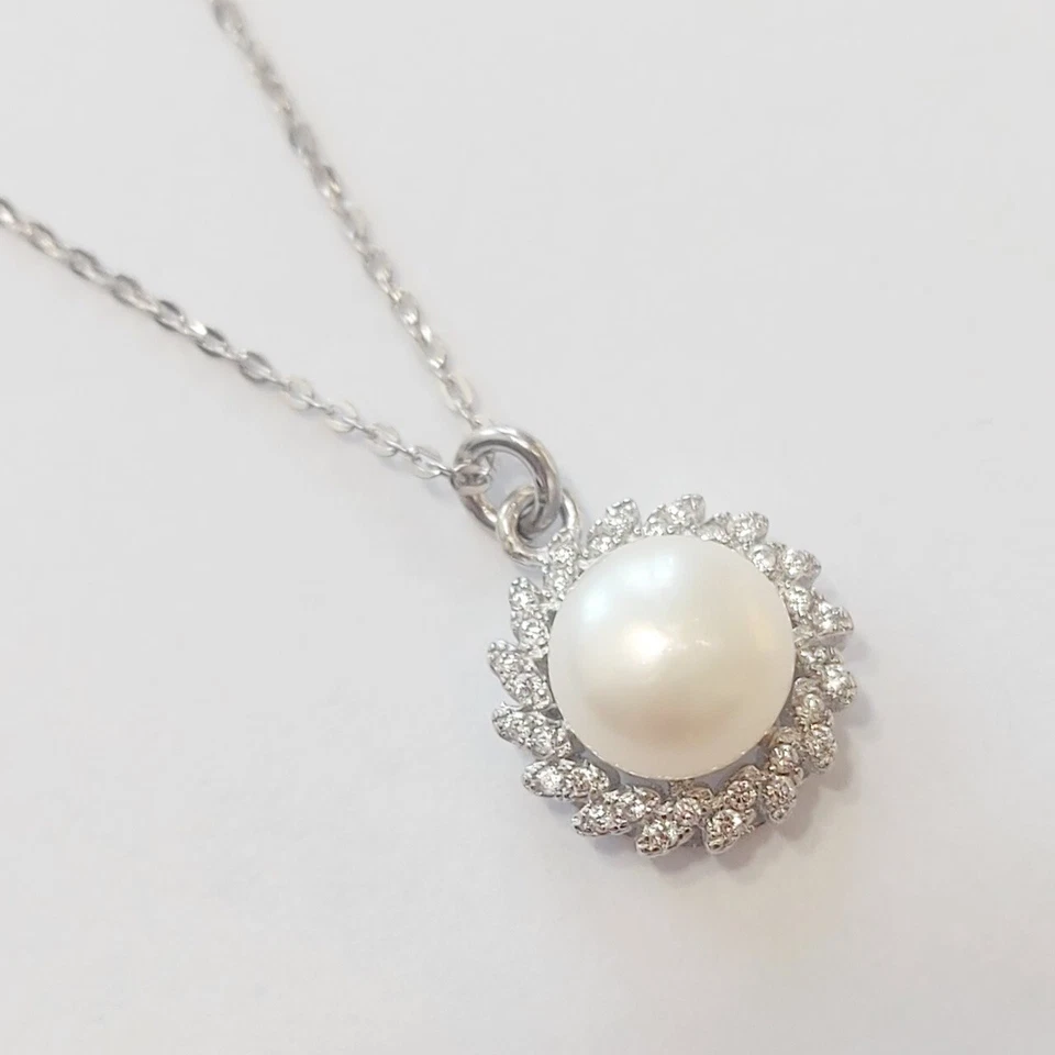 Collana donna argento 925 rodio bianco ciondolo pendente perla zirconi brillanti - Immagine 1 di 4