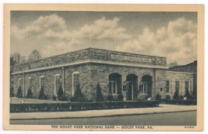 RIDLEY PARK PA Postcard THE NATIONAL BANK Delaware County PENNSYLVANIA c.1940 - Picture 1 of 2