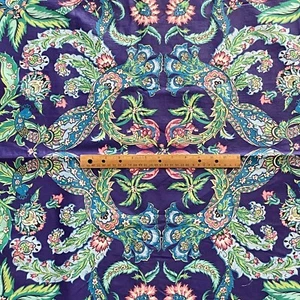 2 YD Vintage Peacock Jacobean Chintz Fabric NO Selvage - Picture 1 of 7