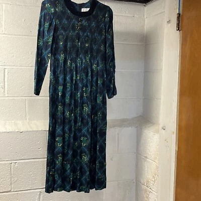 VESTIDO PEQUEÑO SOFISTICADO MUJER TALLA 6 AZUL ESTAMPADO FLORAL FORRADO SEDA ESTILO LARGO Foto 1 de 4