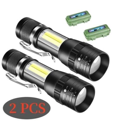 2 Stück Taschenlampe LED Aufladbar USB Super Hell Taktisches Fackel Lumen Akku - Bild 1 von 4