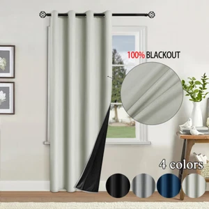 Blackout Eyelet Curtains Black Out Thermal Ring Top Ready Made Curtain Drapes - Picture 1 of 24