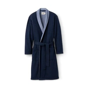 UGG ROBINSON NAVY HEATHER COTTON FLEECE CLASSIC SOFT MEN'S ROBE SIZE L/XL NEW - Picture 1 of 5