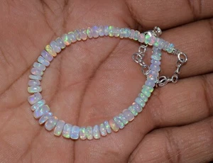 925 Sterlingsilber natürlicher äthiopischer Opal Edelstein Perlen 7 Zoll Armband F1725 - Bild 1 von 6